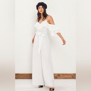 NWT Linen Blend Pinstripe Jumpsuit Sz L